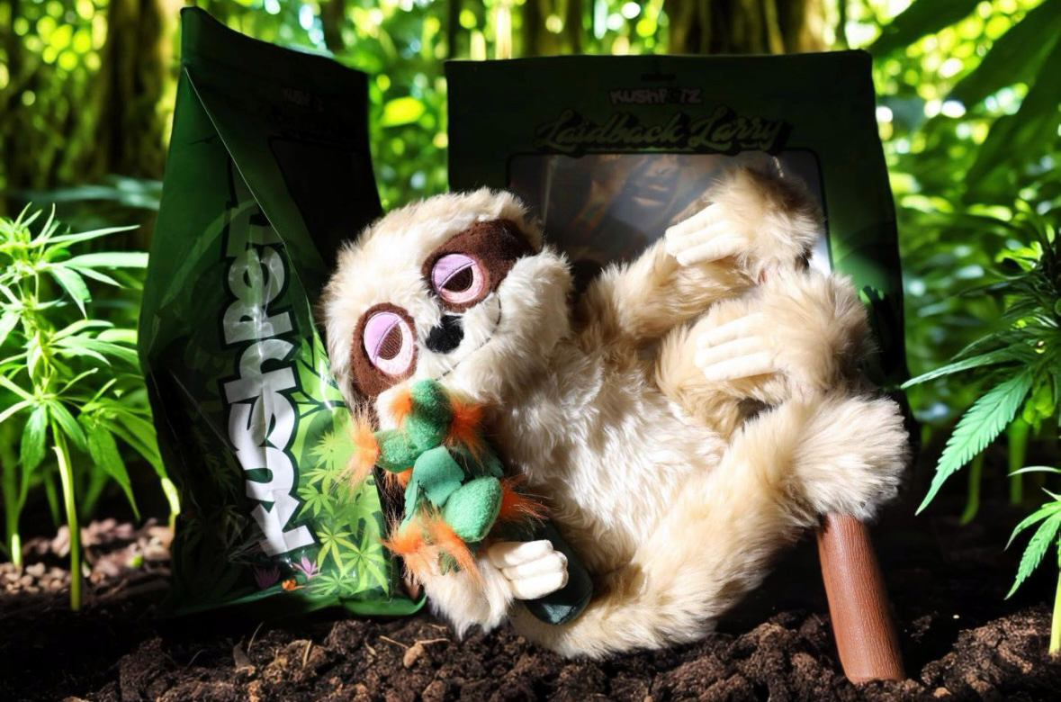 Larry the Sloth weed themed dog toy